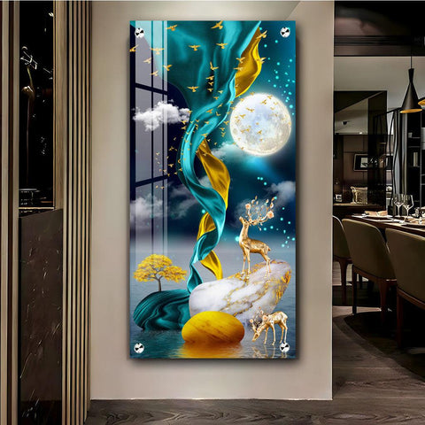 Deers with Full Moon Premium Vertical Acrylic Wall Art - Decor Mantra 