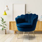 Shell Motif Luxury Style Blue Velvet Lounge Chair DECORMANTRA