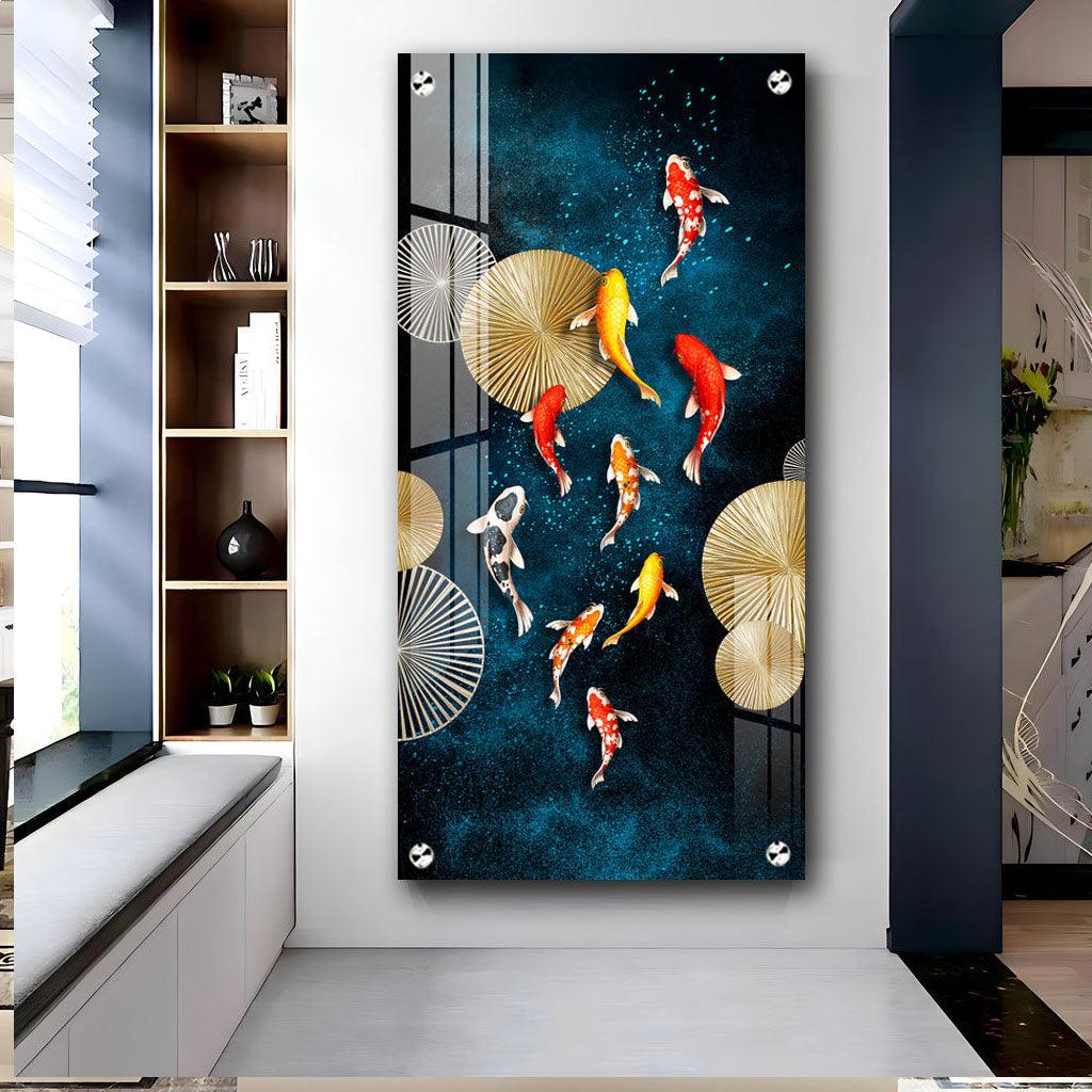 Colourful Koi Fish Premium Acrylic Vertical Wall Art - Decor Mantra 