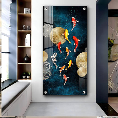 Colourful Koi Fish Premium Acrylic Vertical Wall Art - Decor Mantra 
