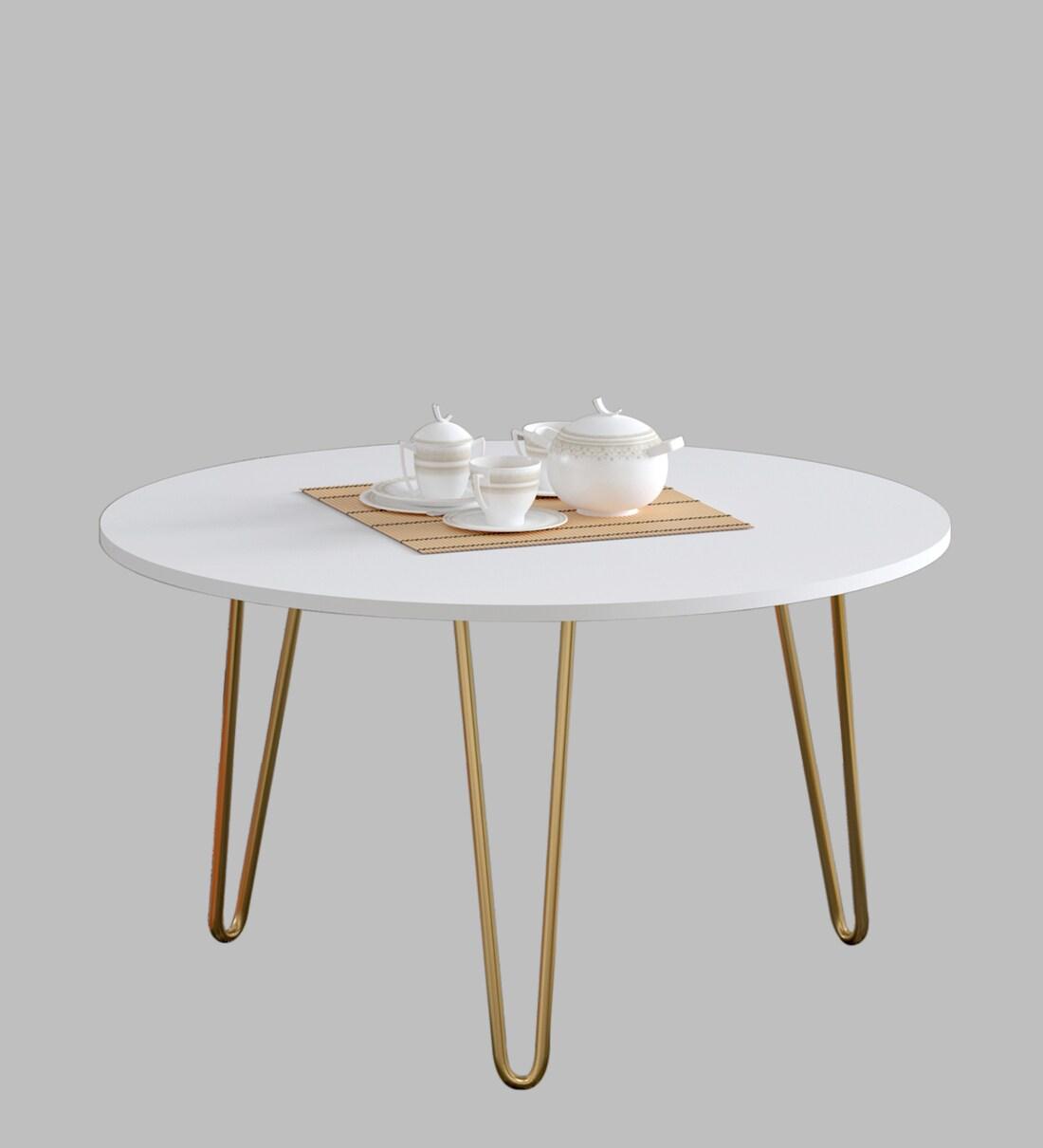 Coffee Table in Gold and White Metal Finish - Decor Mantra 