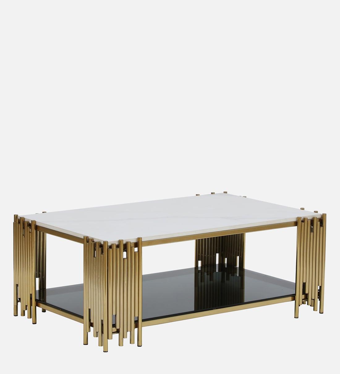 Golden Finish Artis Coffee Table with Porcelain Top - Decor Mantra 
