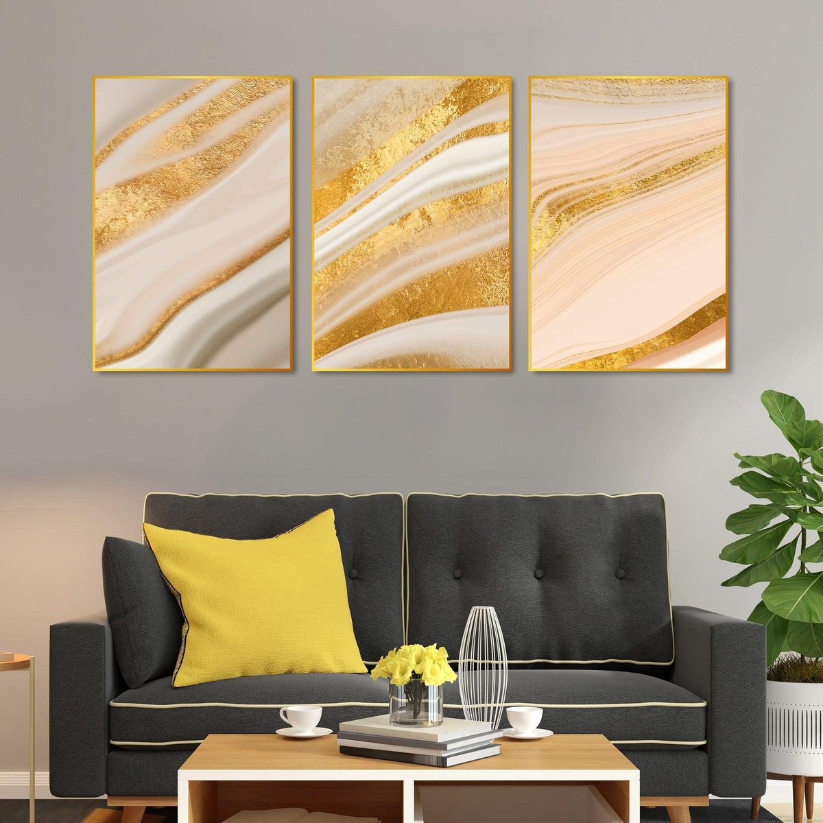 Decorative Pattern Floating Canvas Wall Painting Set of Three - Decor Mantra 