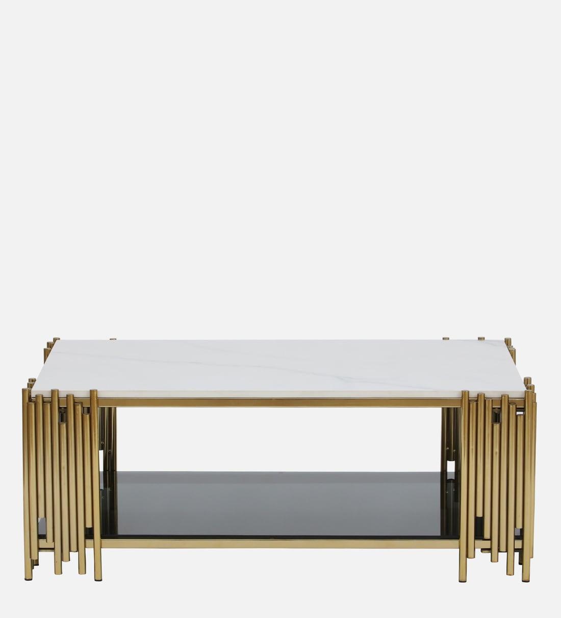 Golden Finish Artis Coffee Table with Porcelain Top - Decor Mantra 