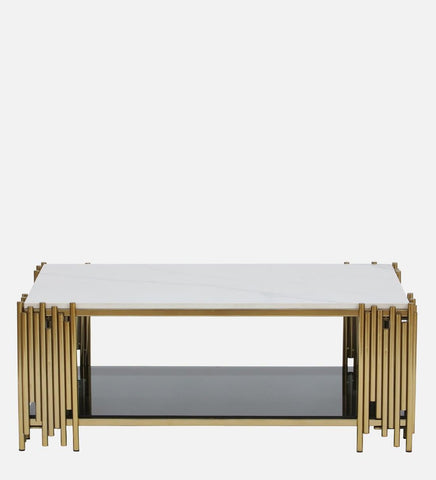 Golden Finish Artis Coffee Table with Porcelain Top - Decor Mantra 
