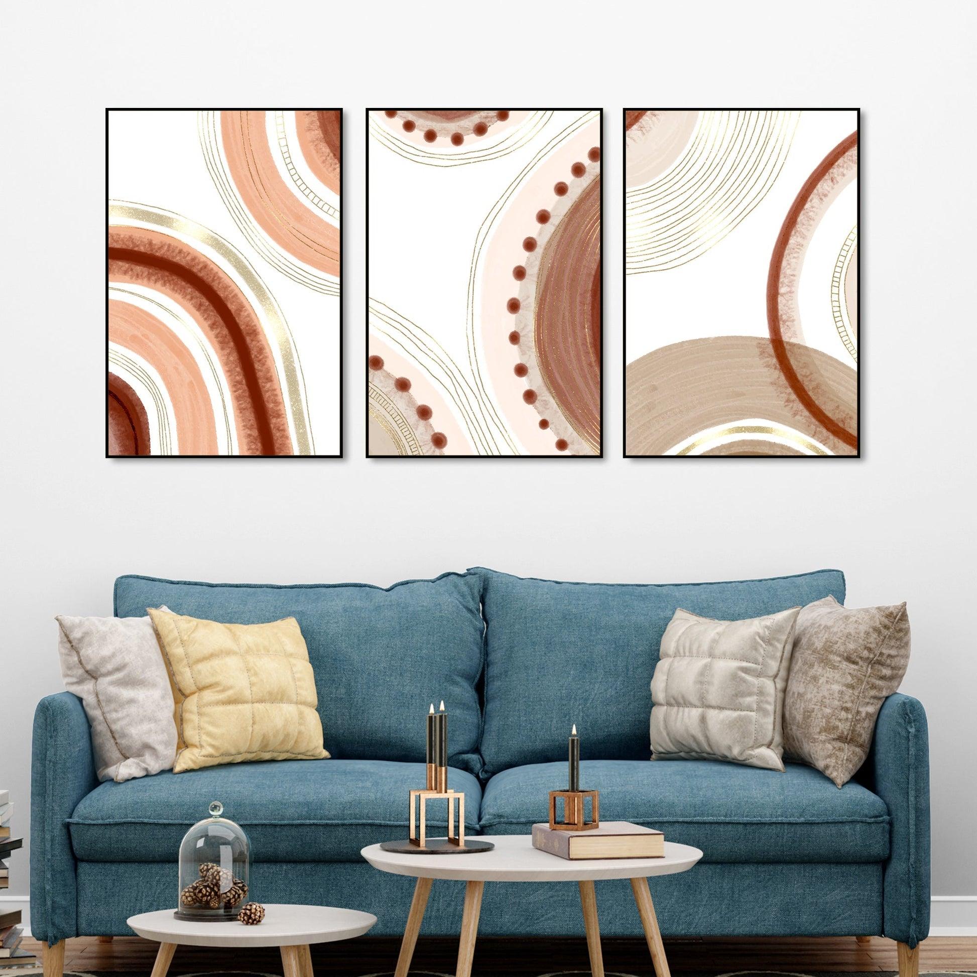 Modern Abstract Pattern Floating Canvas Wall Painting Set of Three - Decor Mantra 