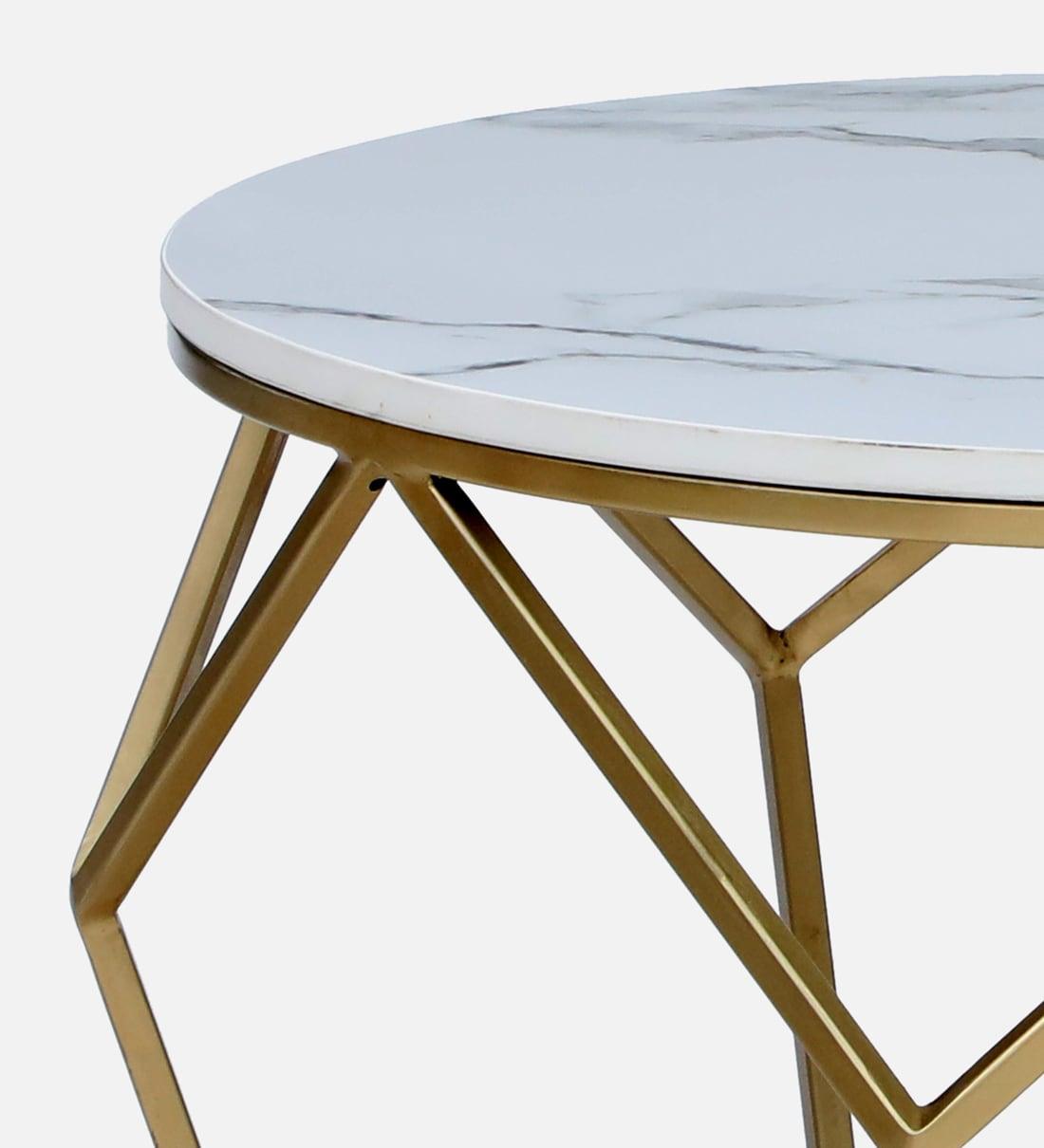 Metal Coffee Table with a Golden Base and Porcelain Surface - Decor Mantra 