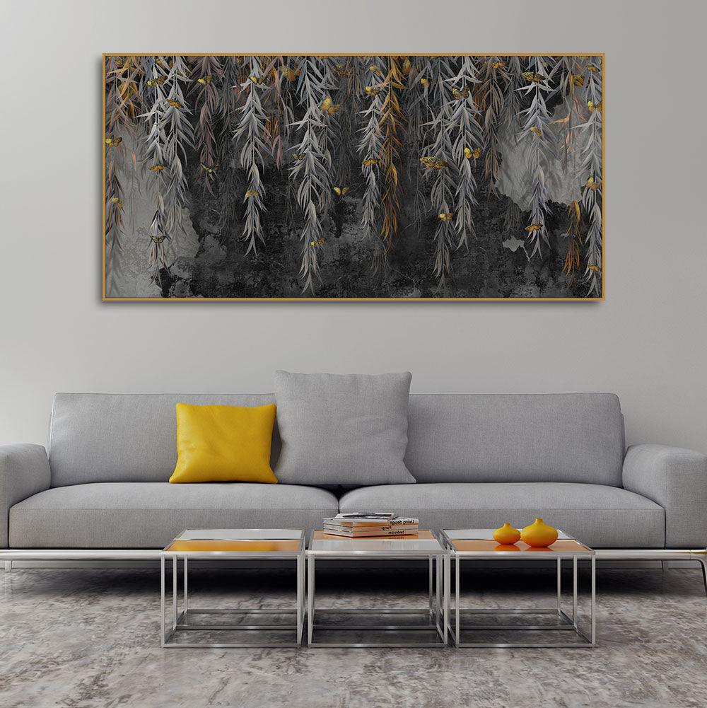 Willow Branches with Gold Butterflies Wall Painting - Decor Mantra 