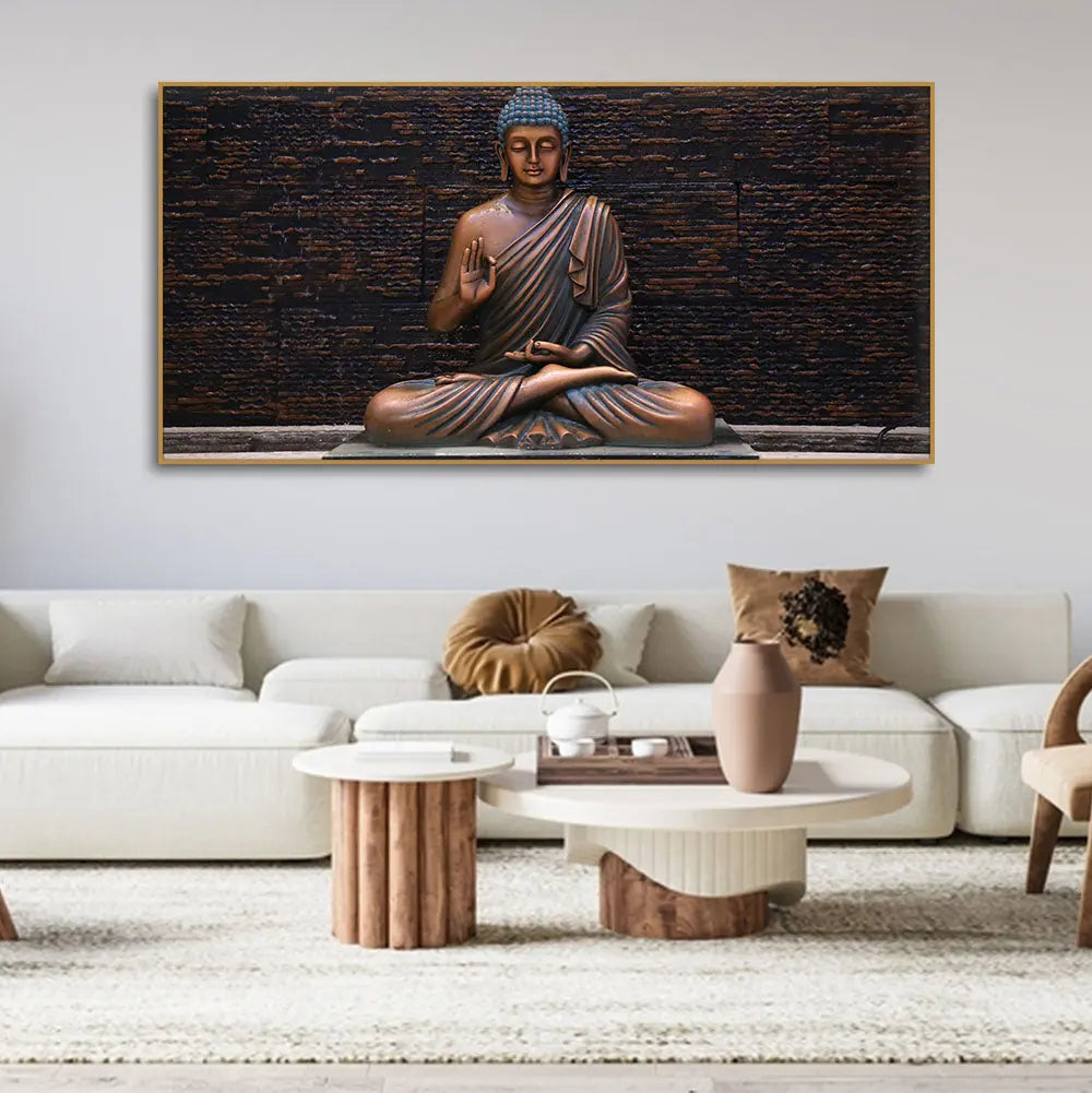 Lord Buddha Meditating Statue Canvas Wall Painting - Harshita Craft