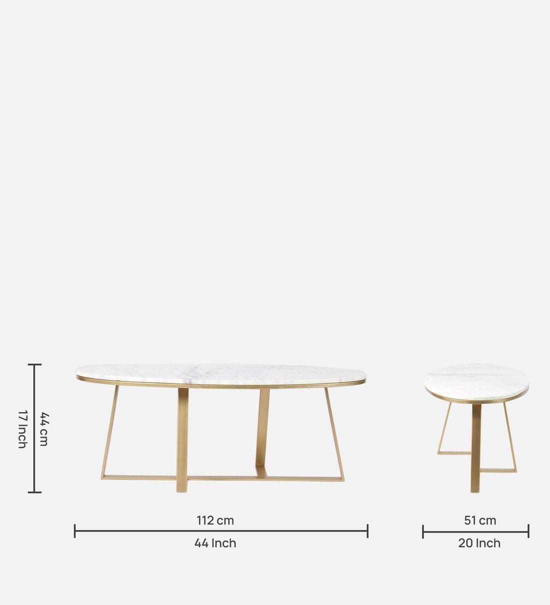 Coffee Table in Golden Finish and Elegant Marble Top - Decor Mantra 