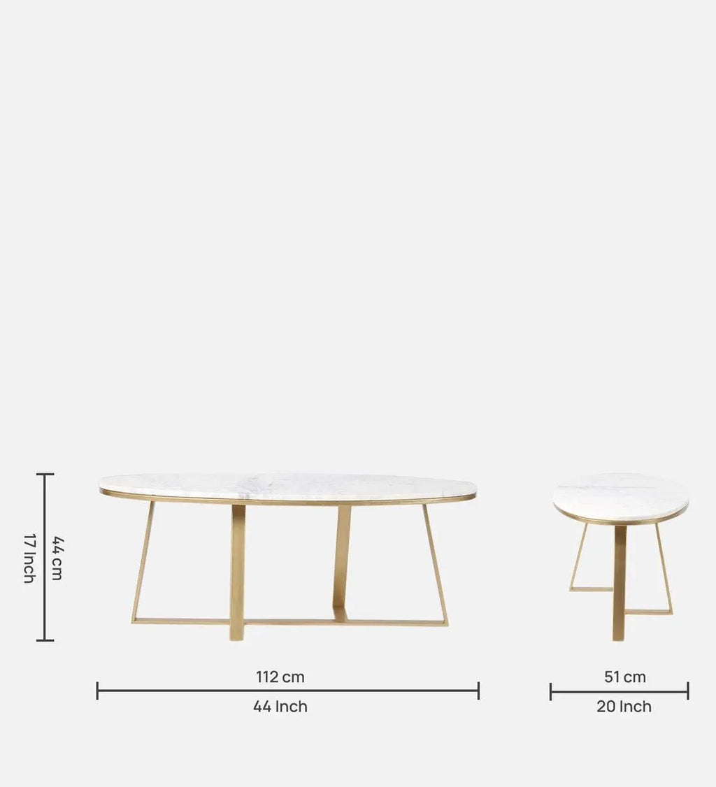 Coffee Table in Golden Finish and Elegant Marble Top - Decor Mantra 
