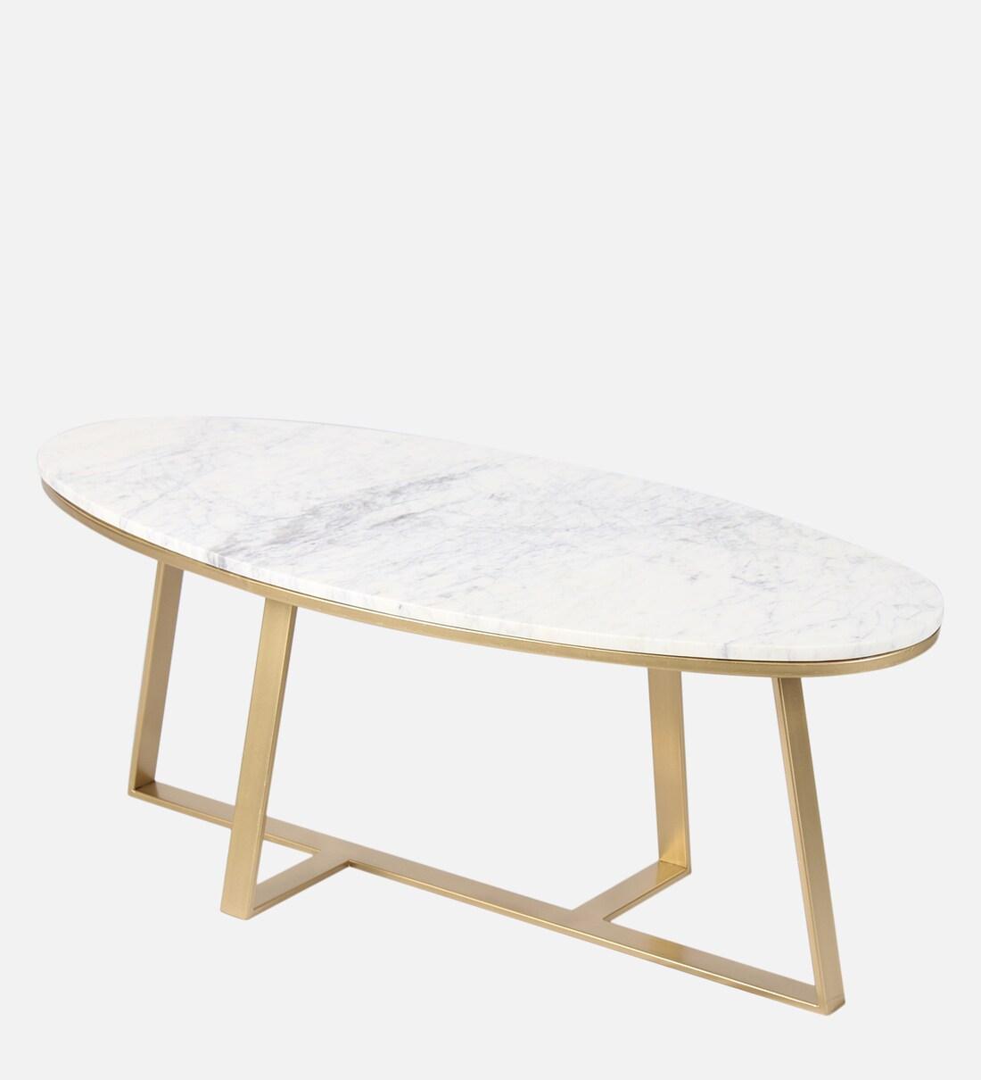 Coffee Table in Golden Finish and Elegant Marble Top - Decor Mantra 