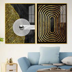 Modern Nordic Black and Golden Acrylic Floating Wall Painting Set Of 2 - Decor Mantra 