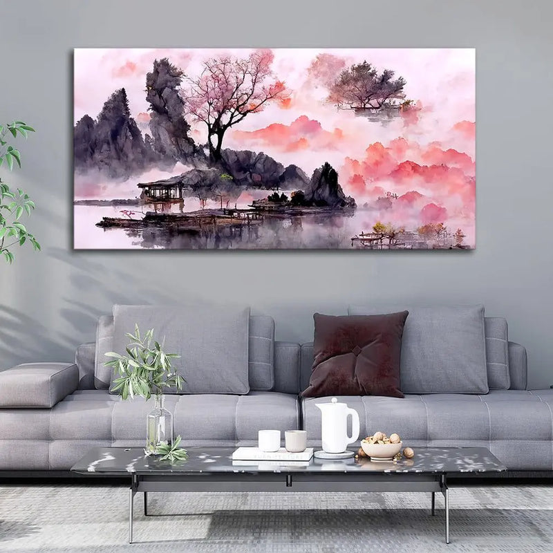 Beautiful Lake View Watercolor Art Canvas Wall Painting - Decor Mantra 