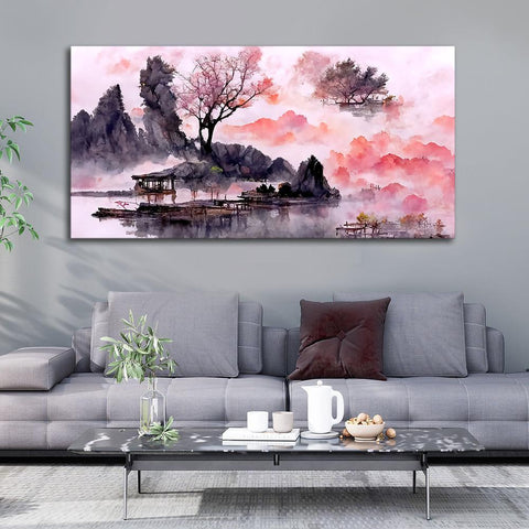 Beautiful Lake View Watercolor Art Canvas Wall Painting - Decor Mantra 