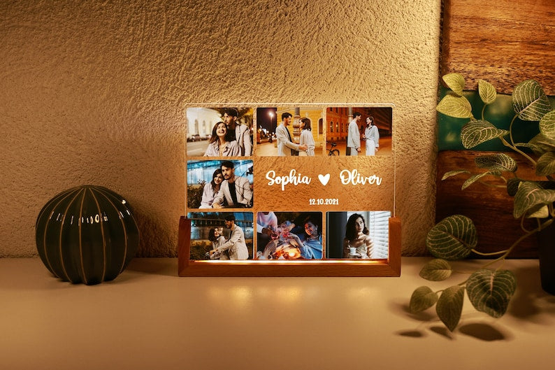 Personalized Couples Gift, Custom Photo Collage LED Light, Valentine, Family, Engagement, Gift for Her, Gift for Him, Best Friends Plaque
