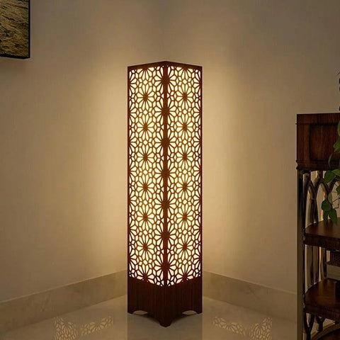 Pillar Shape Floor Lamp With Flower Pattern Design For Living Room, Bedroom - Decor Mantra 