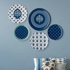 Elegant Blue and White Plate Blue Pottery Inspired symmetry tree floral plate - Harshita Craft