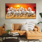 Seven Horses Running at Sunrise Premium Canvas Wall Painting Decor Mantra
