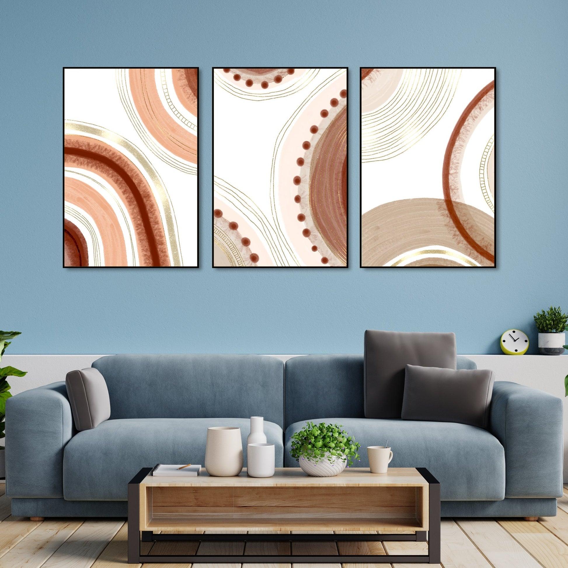Modern Abstract Pattern Floating Canvas Wall Painting Set of Three - Decor Mantra 