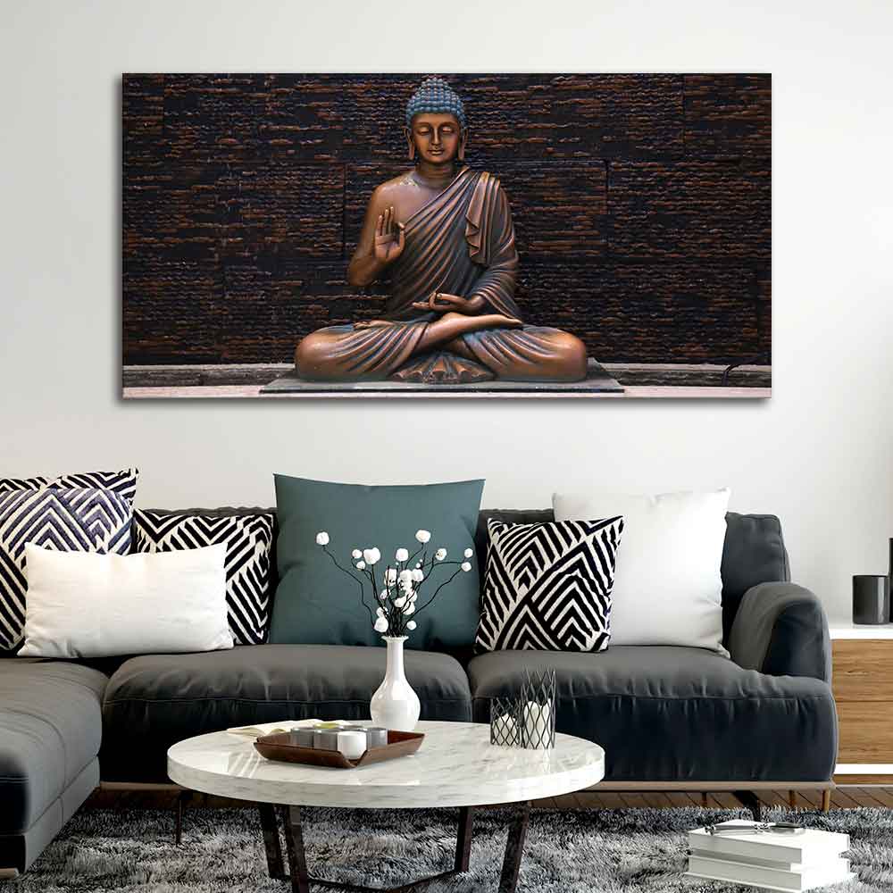 Lord Buddha Meditating Statue Canvas Wall Painting - Harshita Craft
