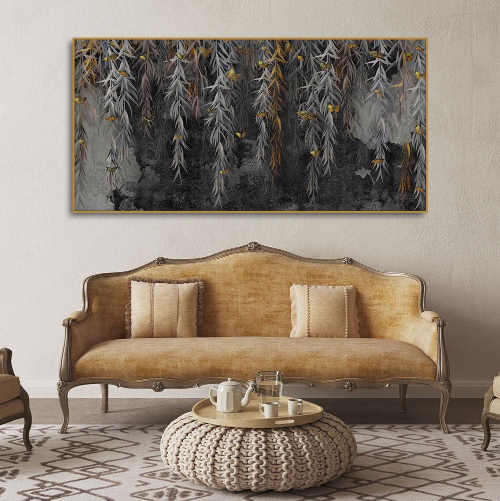 Willow Branches with Gold Butterflies Wall Painting - Decor Mantra 