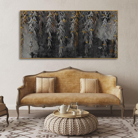 Willow Branches with Gold Butterflies Wall Painting - Decor Mantra 