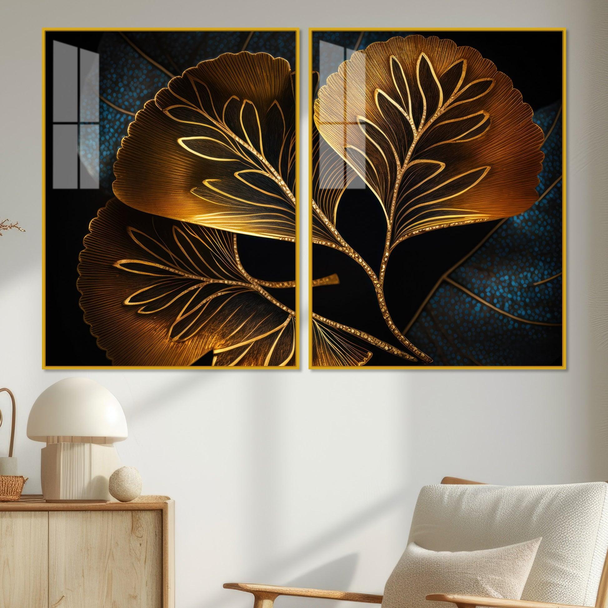 Beautiful Plant Acrylic Floating Wall Painting Set of 2 - Decor Mantra 