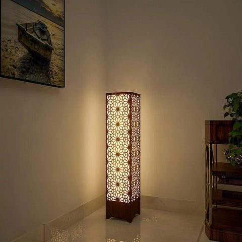Pillar Shape Floor Lamp With Flower Pattern Design For Living Room, Bedroom - Decor Mantra 