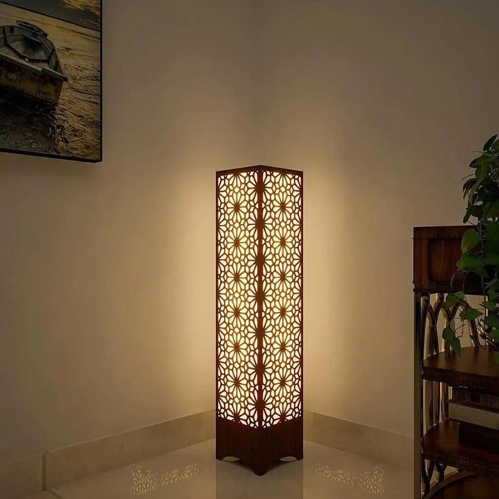 Pillar Shape Floor Lamp With Flower Pattern Design For Living Room, Bedroom - Decor Mantra 