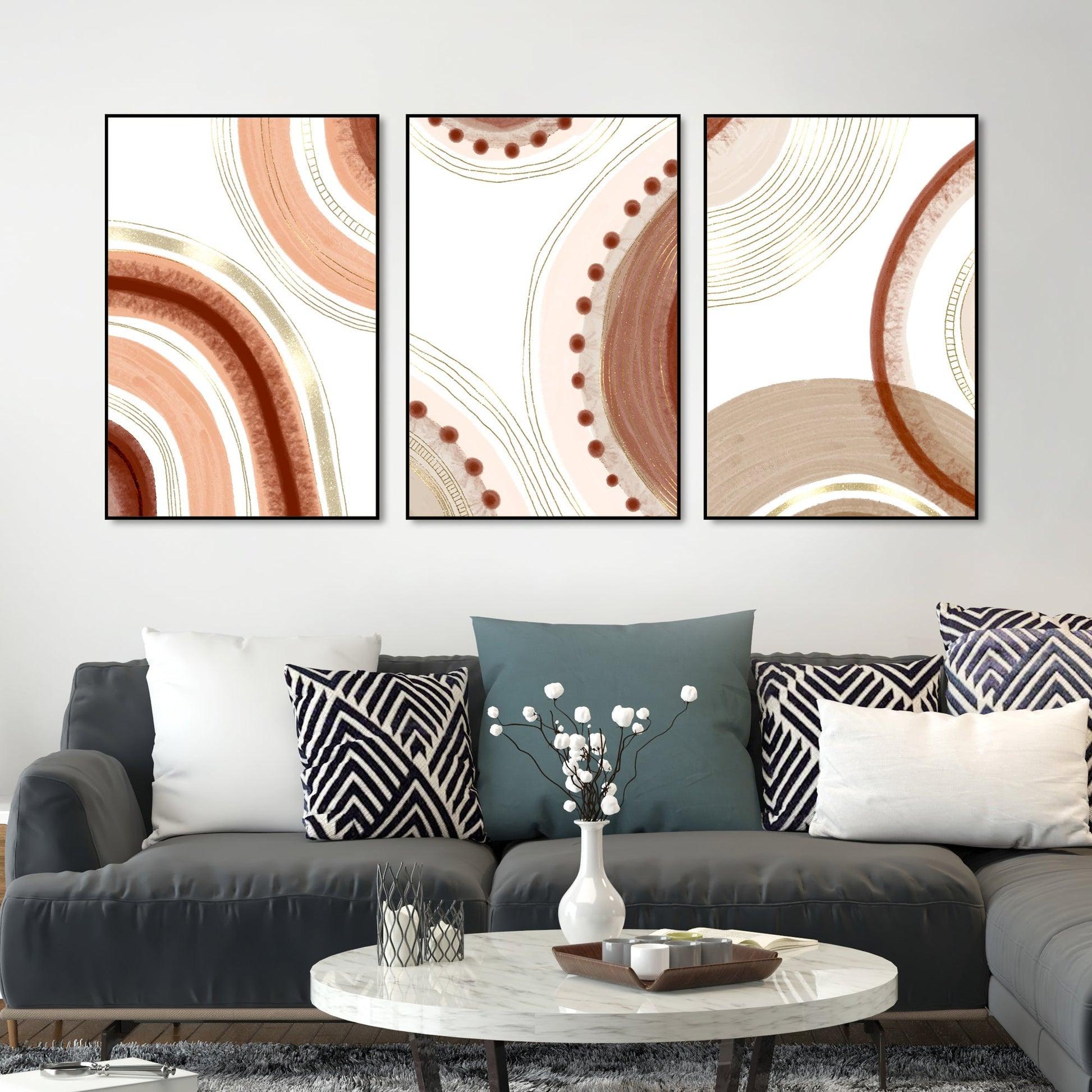 Modern Abstract Pattern Floating Canvas Wall Painting Set of Three - Decor Mantra 