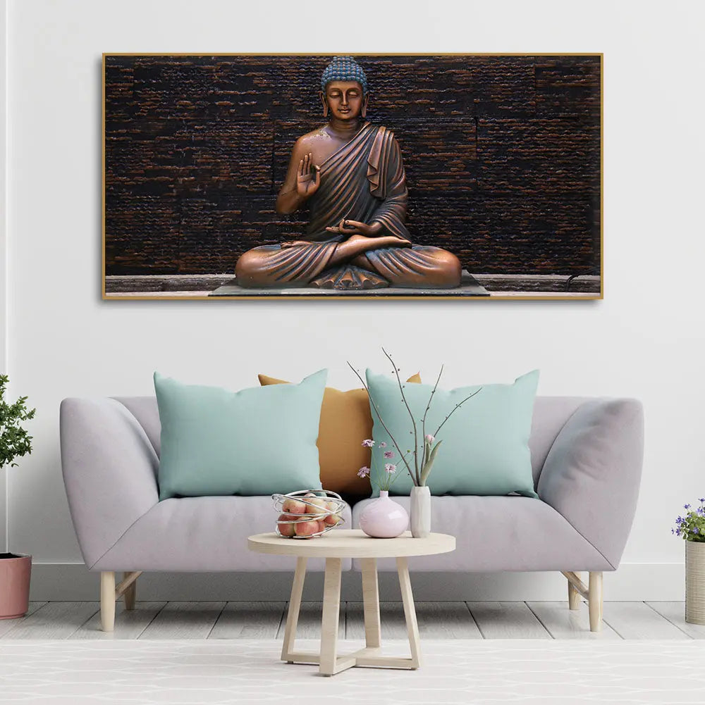 Lord Buddha Meditating Statue Canvas Wall Painting - Harshita Craft