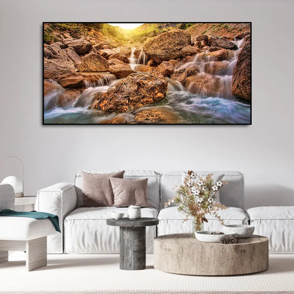Premium Canvas Wall Painting of Waterfall at Sunrise Decor Mantra