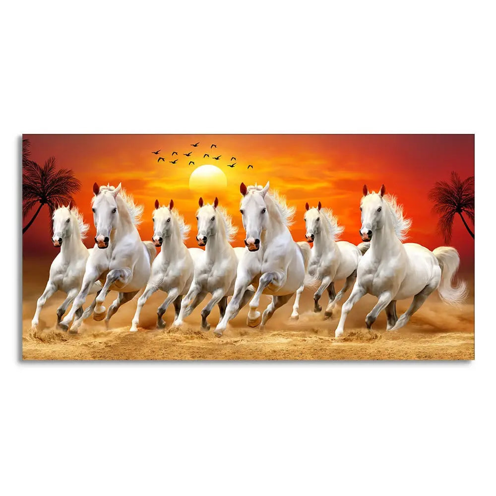 Seven Horses Running at Sunrise Premium Canvas Wall Painting Decor Mantra