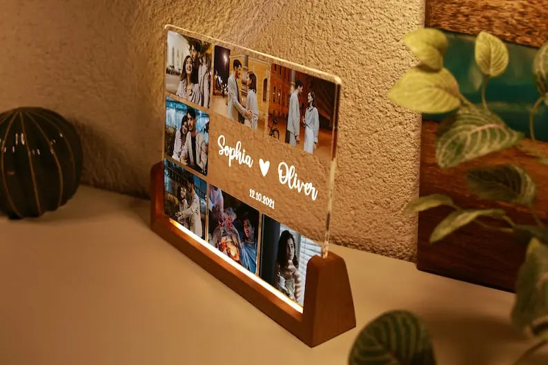 Personalized Couples Gift, Custom Photo Collage LED Light, Valentine, Family, Engagement, Gift for Her, Gift for Him, Best Friends Plaque - Harshita Craft