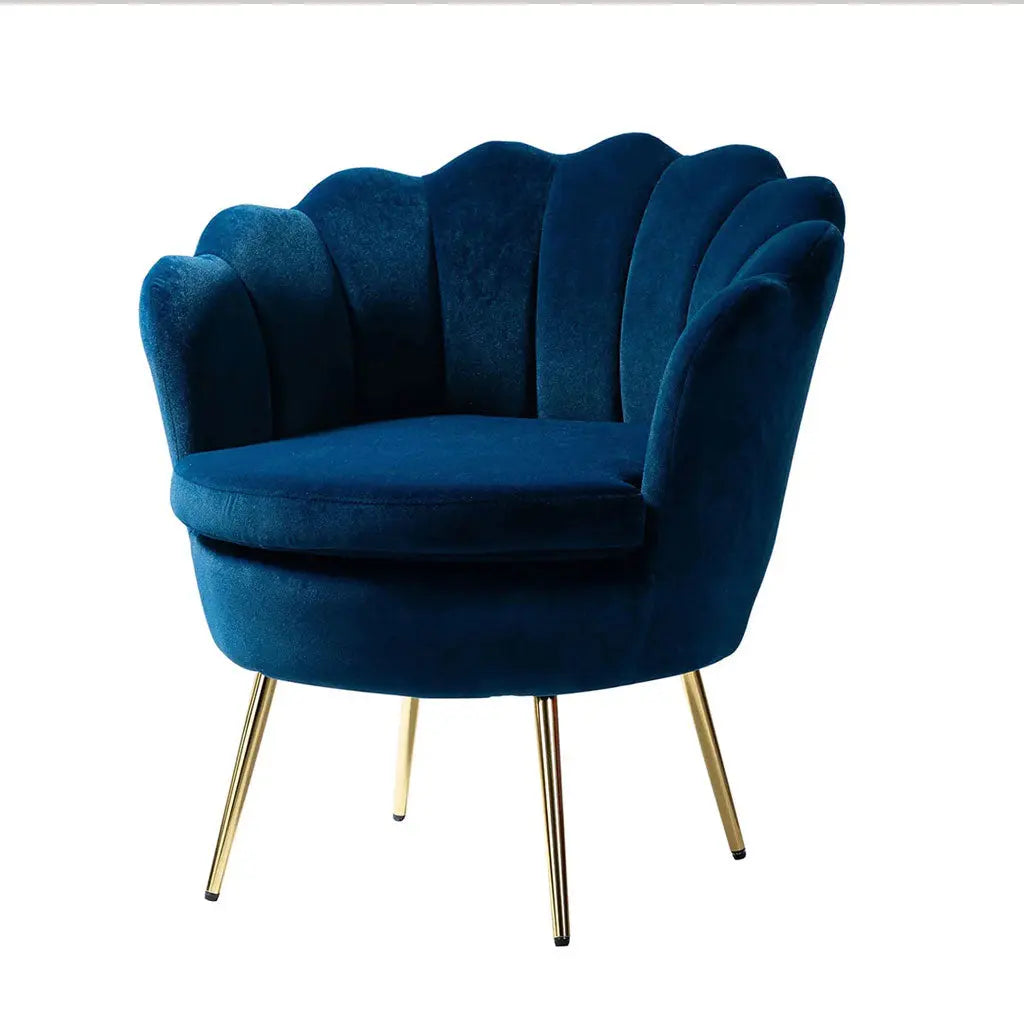 Shell Motif Luxury Style Blue Velvet Lounge Chair DECORMANTRA