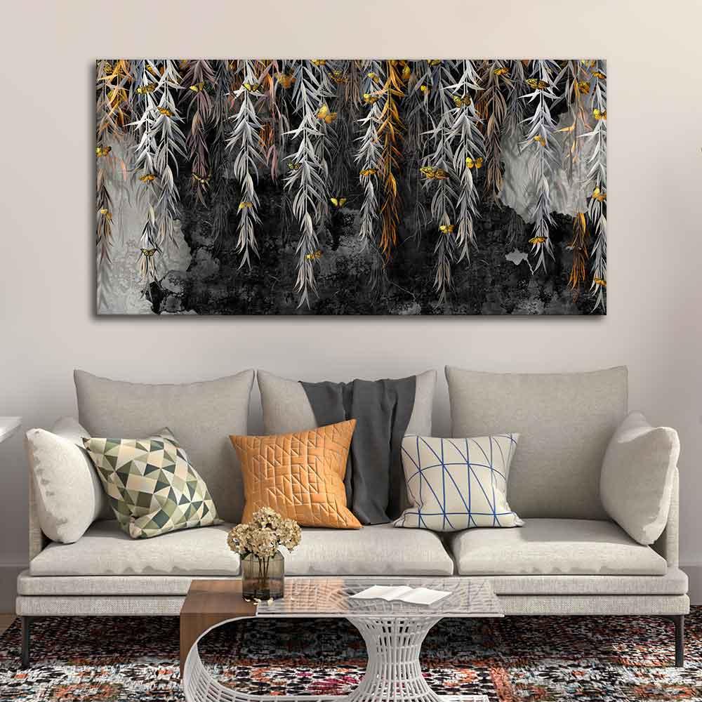 Willow Branches with Gold Butterflies Wall Painting - Decor Mantra 