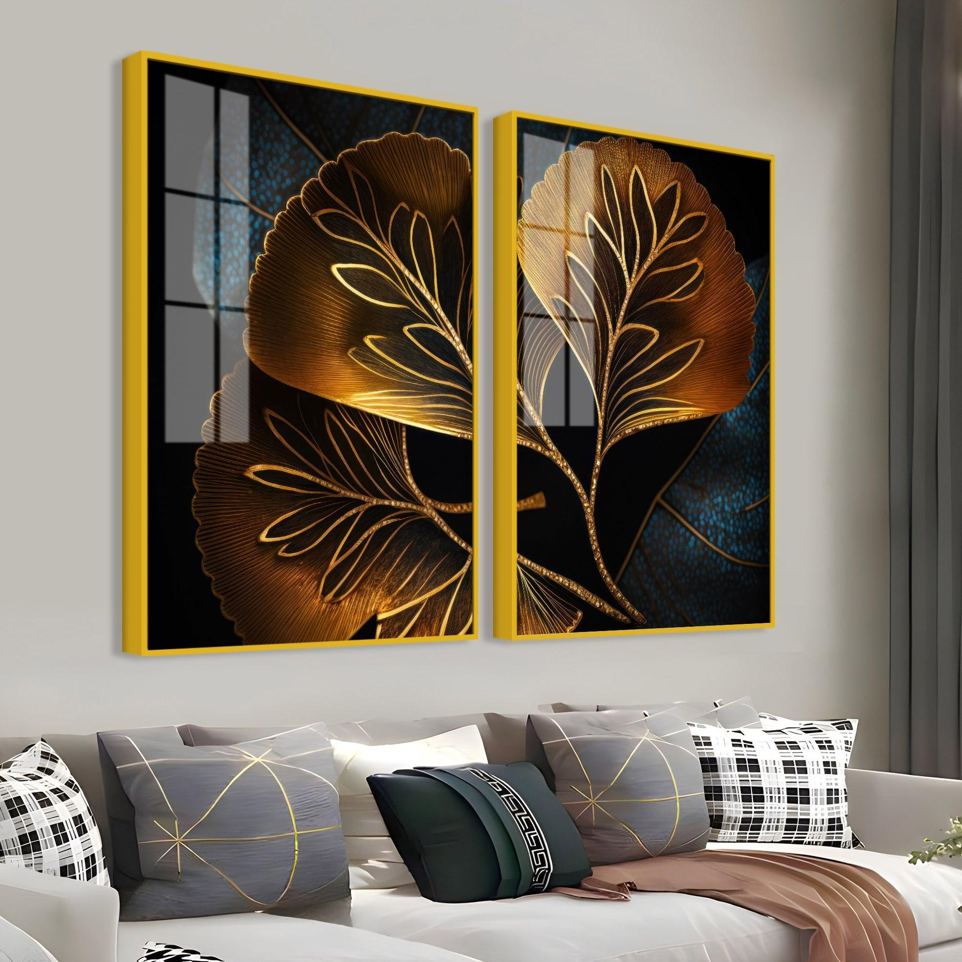 Beautiful Plant Acrylic Floating Wall Painting Set of 2 - Decor Mantra 