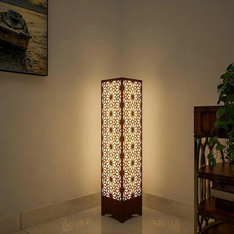 Pillar Shape Floor Lamp With Flower Pattern Design For Living Room, Bedroom - Decor Mantra 