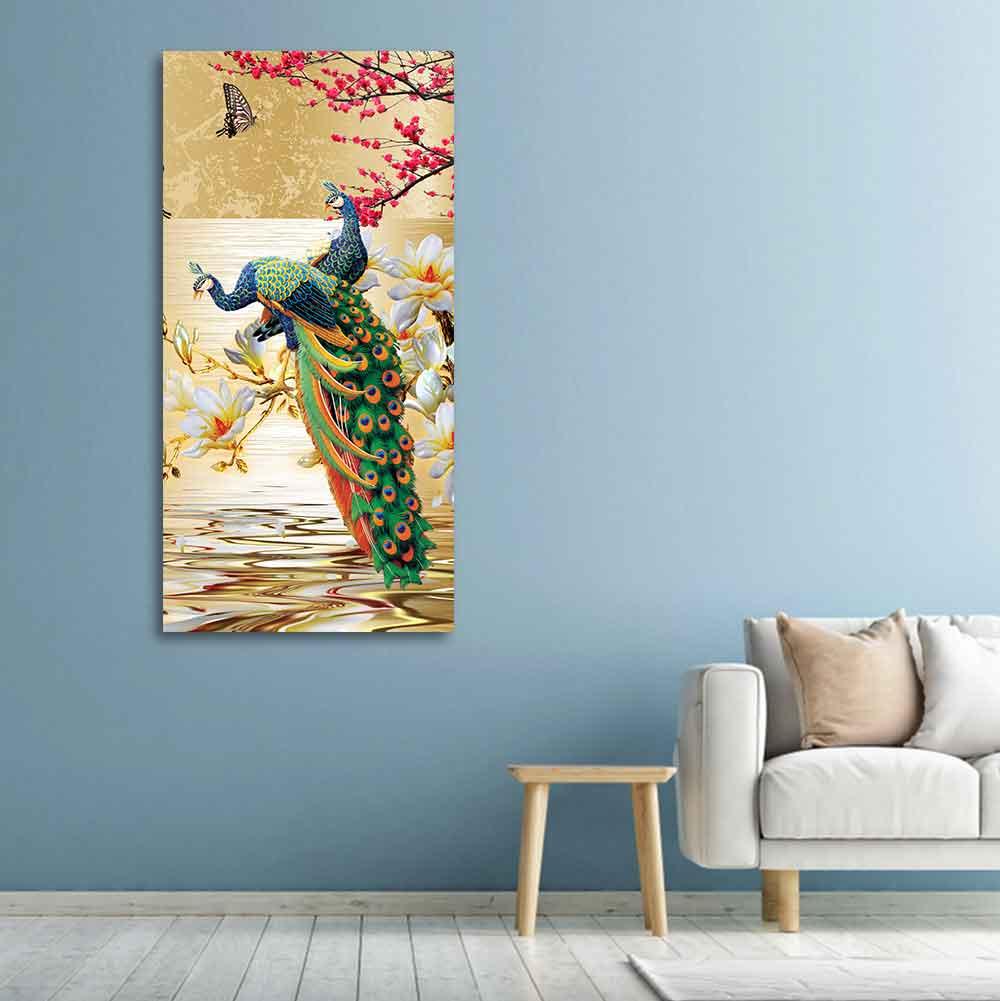 Pair of Peacock Canvas Wall Painting - Decor Mantra 