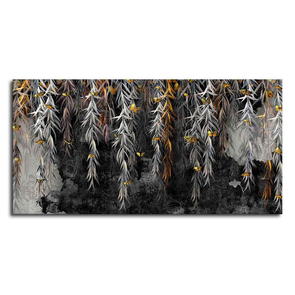 Willow Branches with Gold Butterflies Wall Painting - Decor Mantra 