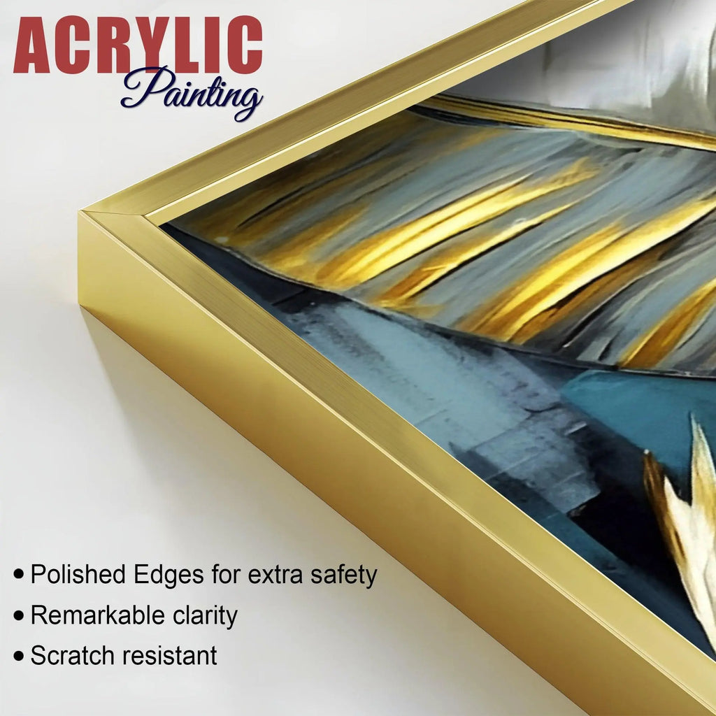 Golden Abstract Art Acrylic Floating Wall Painting Set of 2 - Decor Mantra 