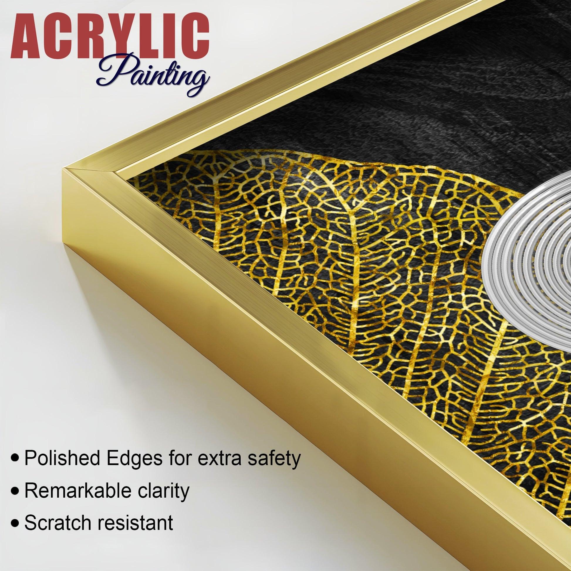 Modern Nordic Black and Golden Acrylic Floating Wall Painting Set Of 2 - Decor Mantra 