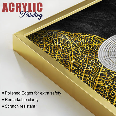 Modern Nordic Black and Golden Acrylic Floating Wall Painting Set Of 2 - Decor Mantra 