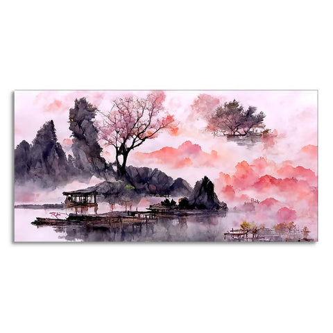 Beautiful Lake View Watercolor Art Canvas Wall Painting - Decor Mantra 