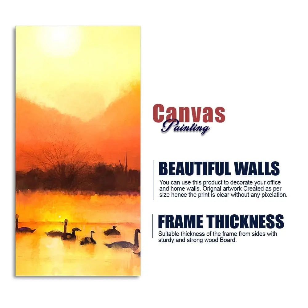 Swans in Lake at Sunset Canvas Wall Painting Decor Mantra