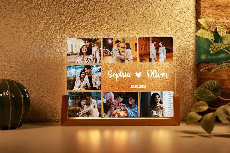 Personalized Couples Gift, Custom Photo Collage LED Light, Valentine, Family, Engagement, Gift for Her, Gift for Him, Best Friends Plaque - Harshita Craft