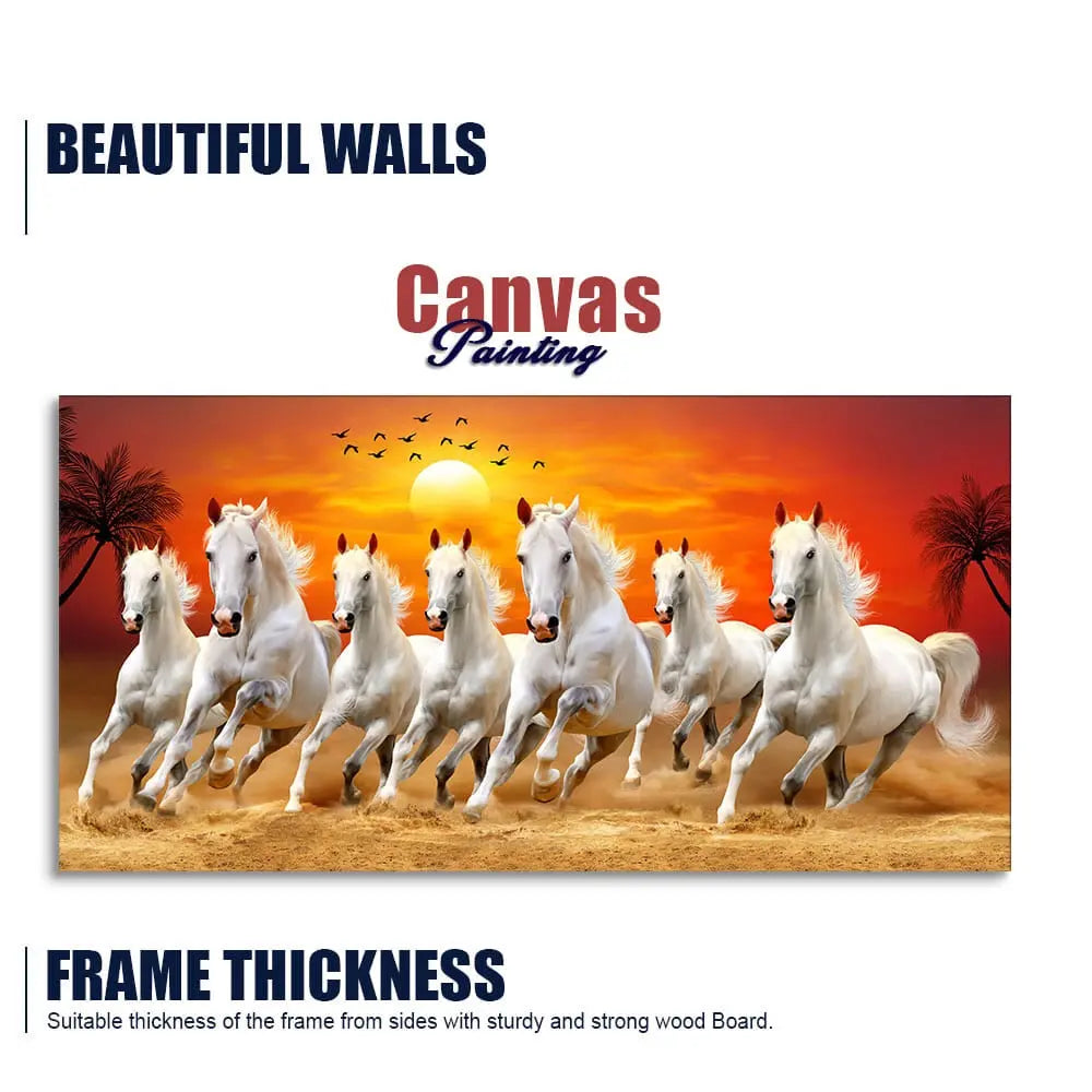 Seven Horses Running at Sunrise Premium Canvas Wall Painting Decor Mantra