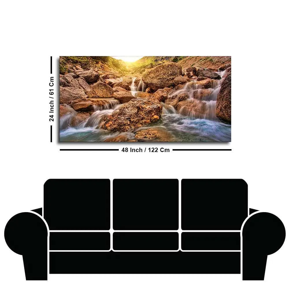 Premium Canvas Wall Painting of Waterfall at Sunrise Decor Mantra