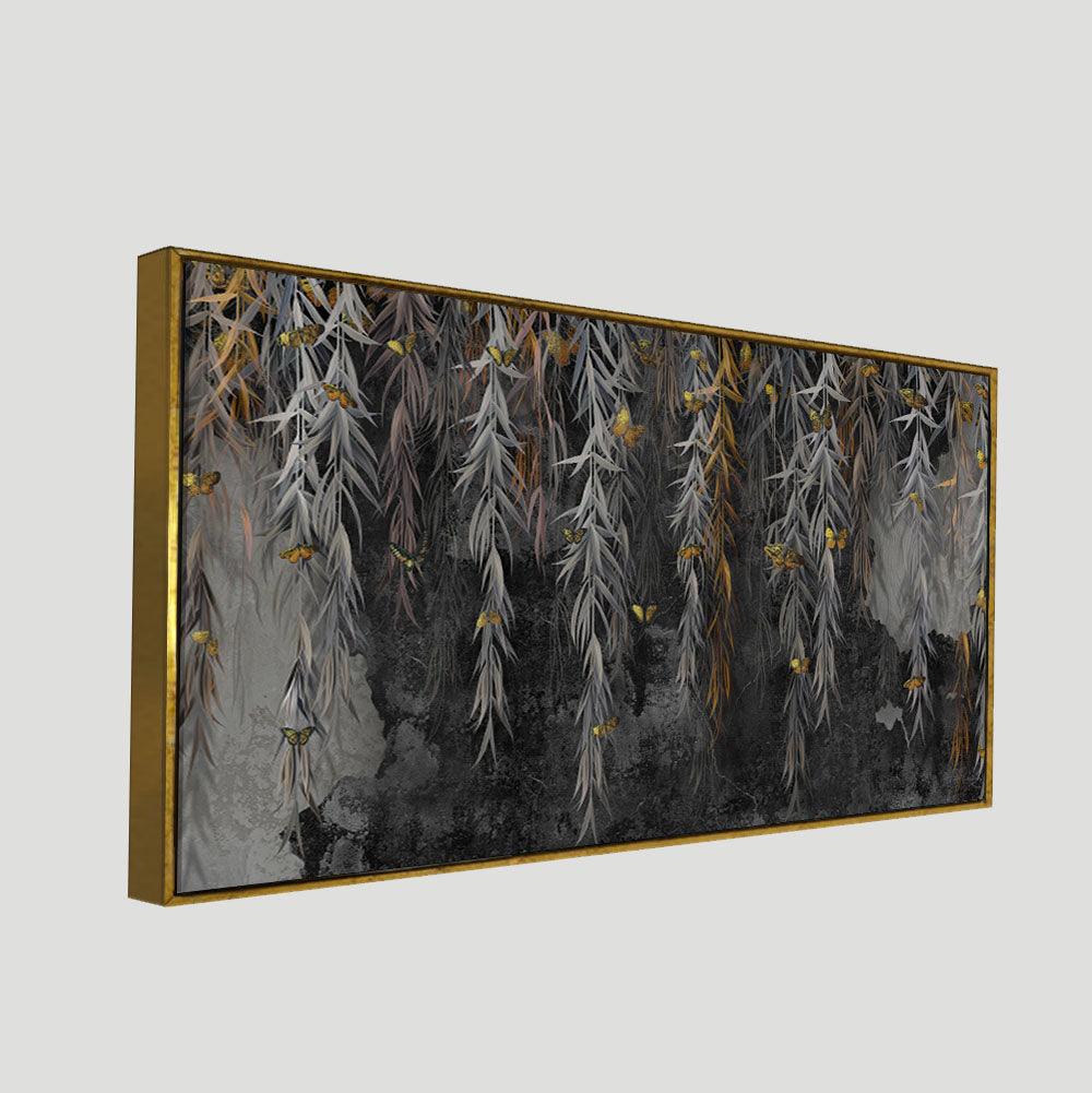 Willow Branches with Gold Butterflies Wall Painting - Decor Mantra 